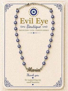 "Maria" Blue Evil Eye Name Necklace
